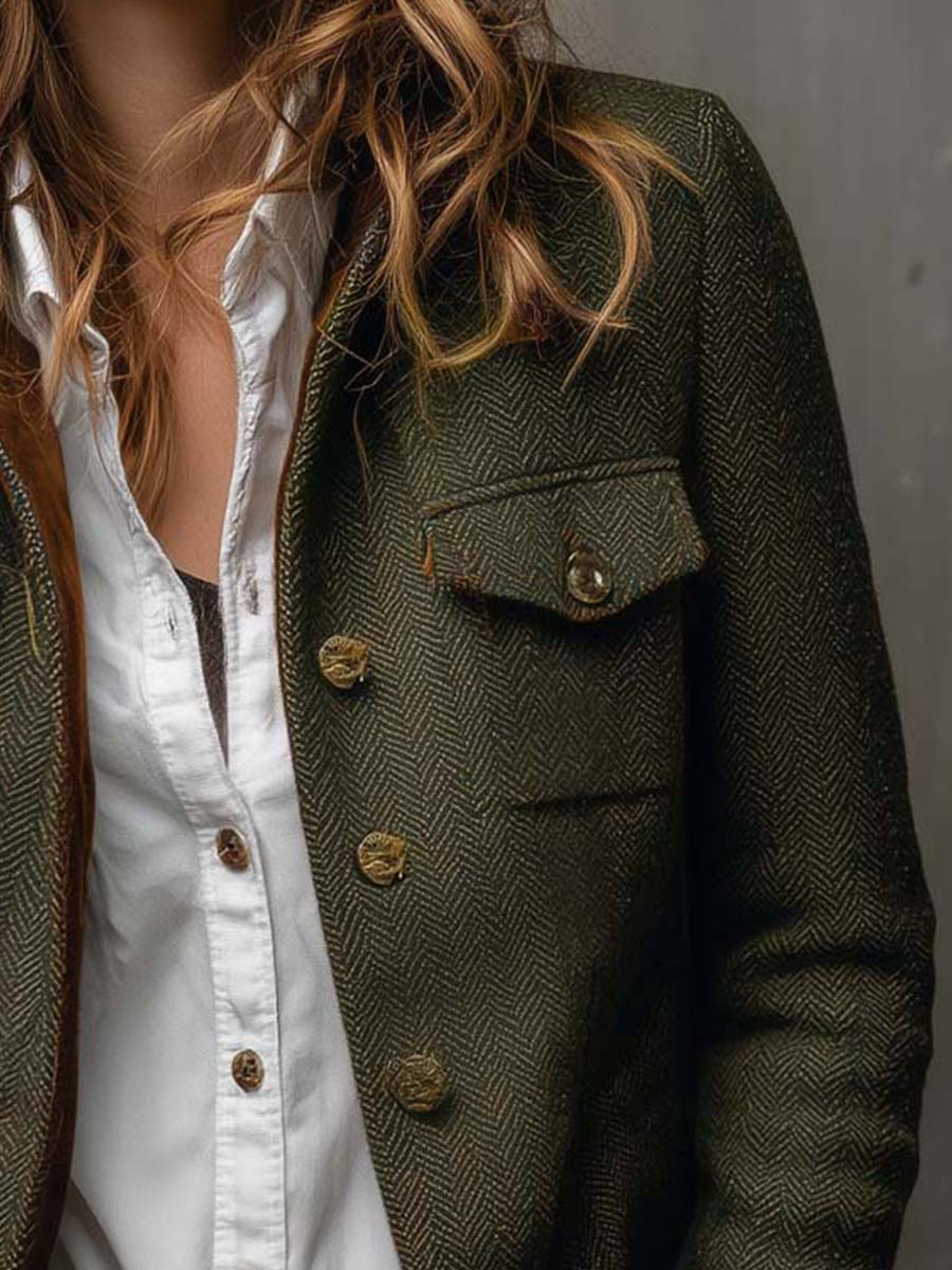 Honorine | Blazer Vintage Chevrons mit Kontrastbesatz