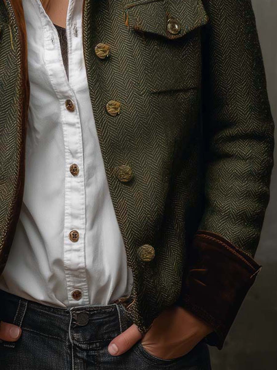 Honorine | Blazer Vintage Chevrons mit Kontrastbesatz