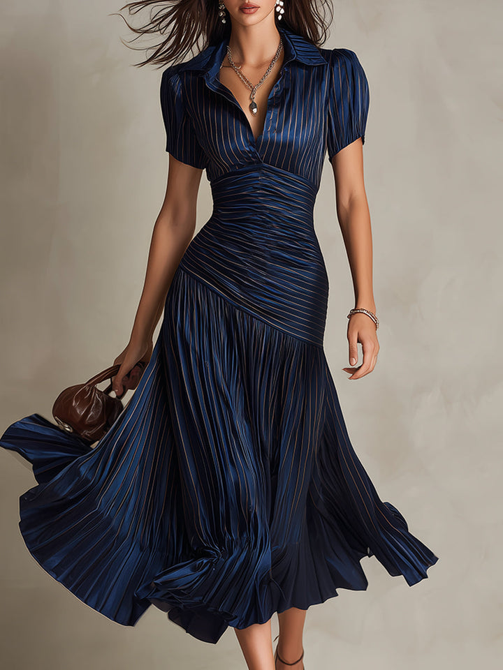 NORMA™ - RETRO GESTREIFTES SATIN-MIDIKLEID