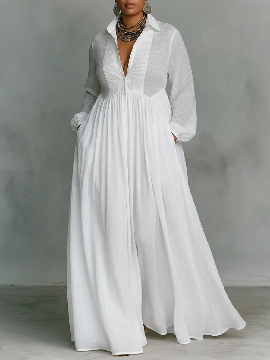 GLORIA™ - LEINEN PATCHWORK-MAXIKLEID