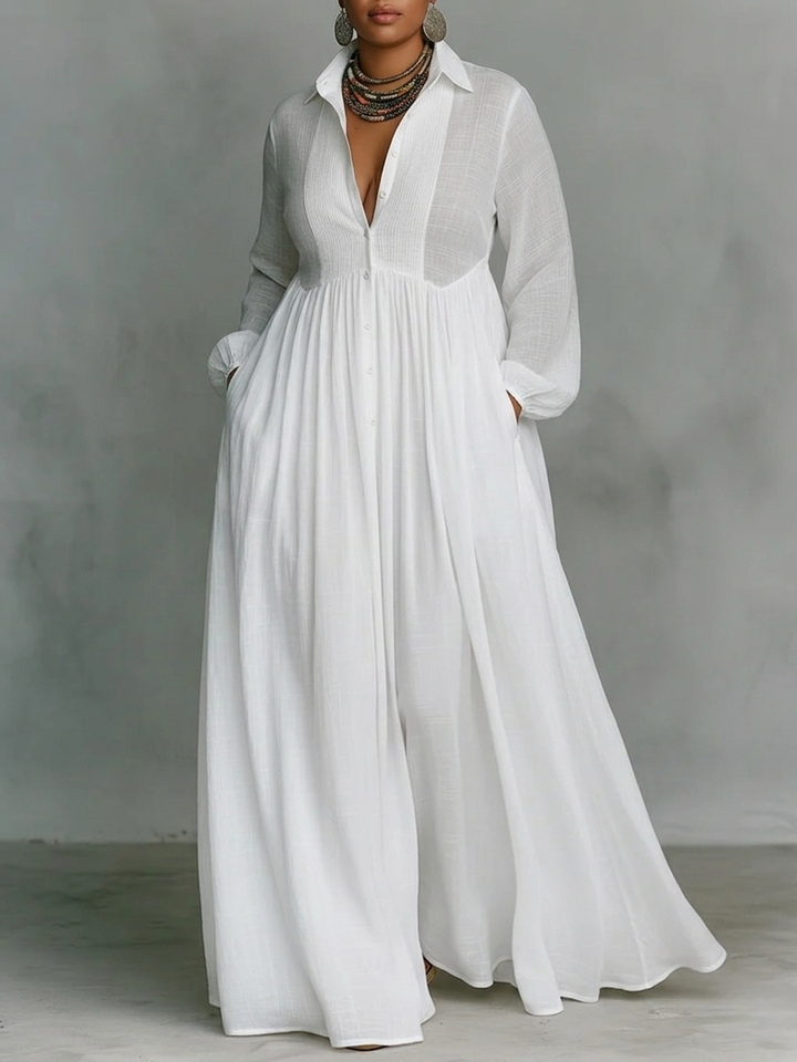 GLORIA™ - LEINEN PATCHWORK-MAXIKLEID