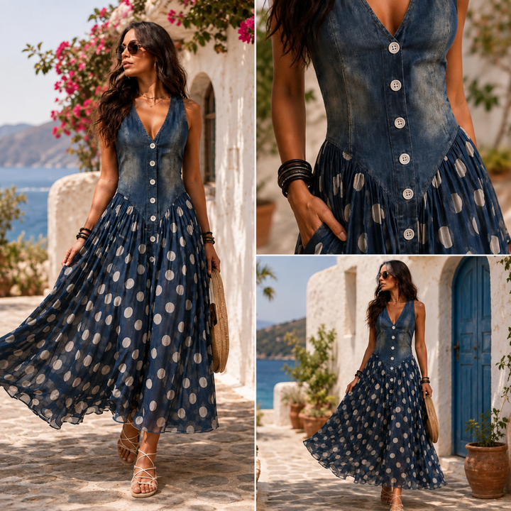 Bianca | Midi-Chiffonkleid mit Polka-Dot-Muster