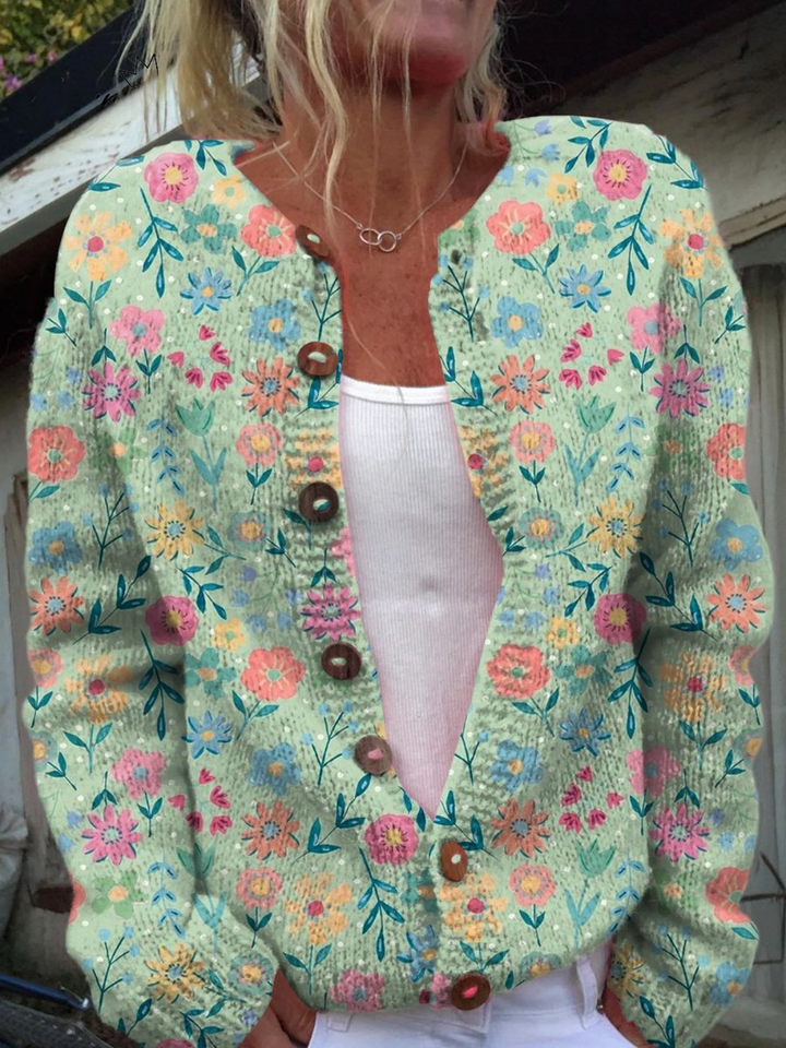 Cardigan Grünes Blumenmuster Christine