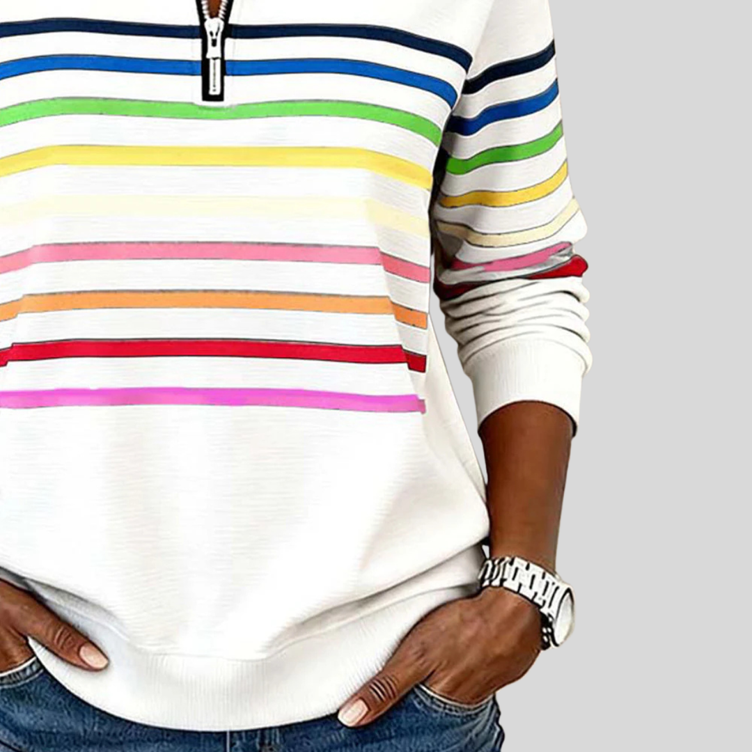 Prismette™ | Bunt Gestreiftes Quarter-Zip Sweatshirt