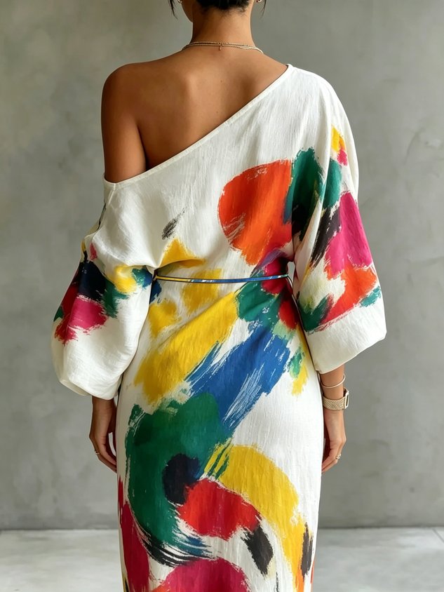 Maxikleid mit abstraktem Druck und einem Schulterträger