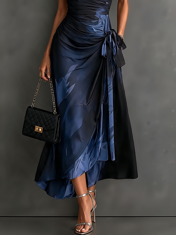 Camilla | Midi-Wickelkleid in abstraktem Druck, Blau