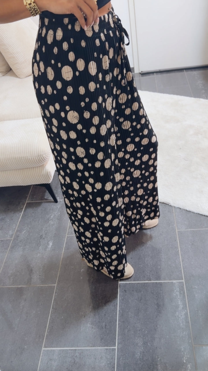 Leichte Plissee-Hose | Punkte Schwarz-Beige