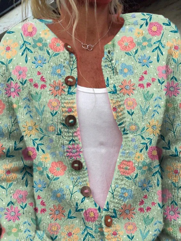 Cardigan Grünes Blumenmuster Christine