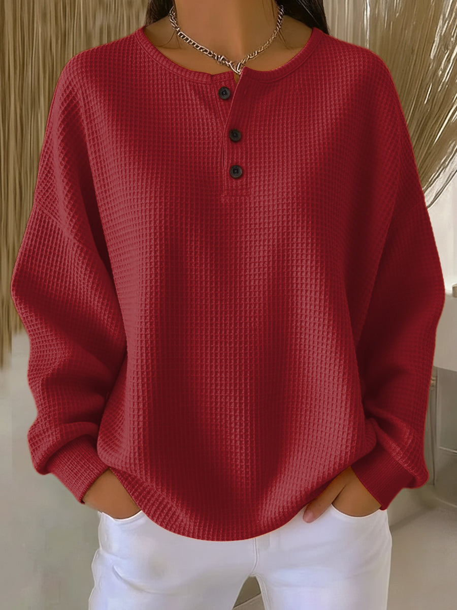 Bregje | Gemütlicher Henley-Pullover mit Waffelstruktur
