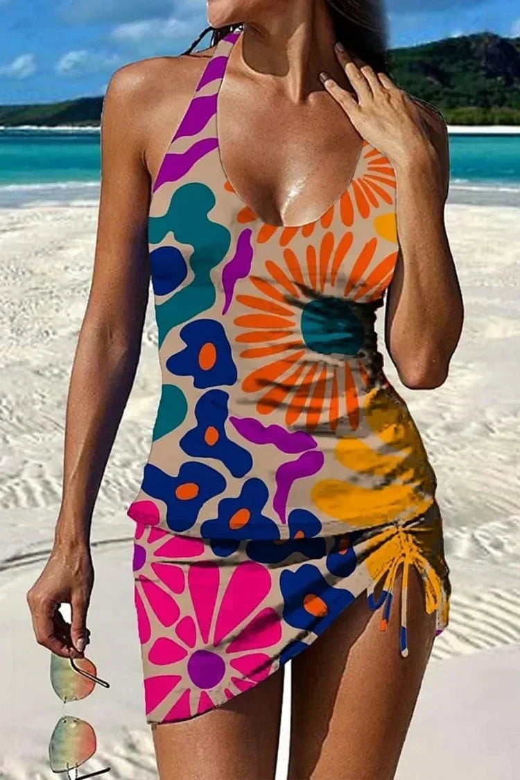 Fiesta – Grafische Blumen Tankini mit Shorts, flacher Bauch Effekt