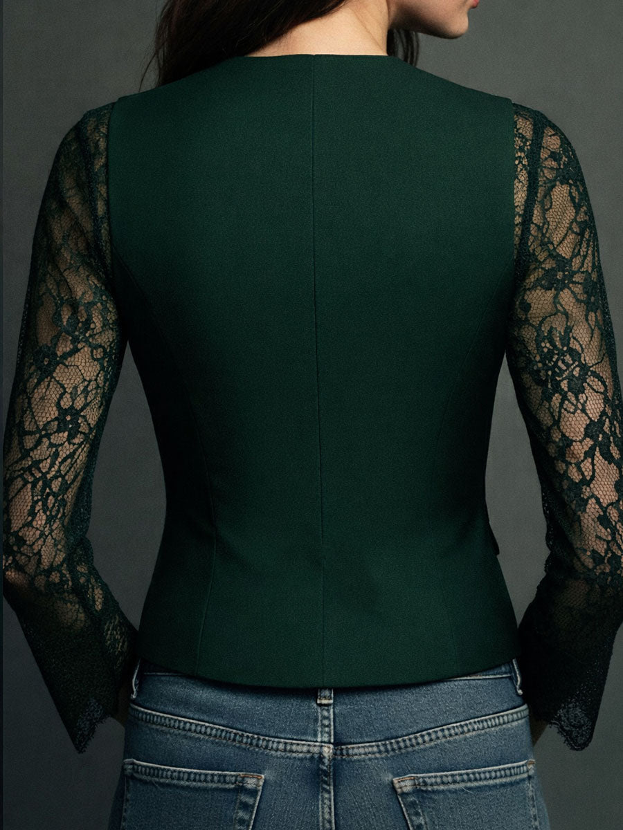 Noémie | Hoher Schwarzer Blazer mit Halbtransparenten Ärmeln