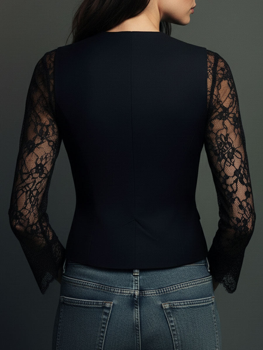 Noémie | Hoher Schwarzer Blazer mit Halbtransparenten Ärmeln