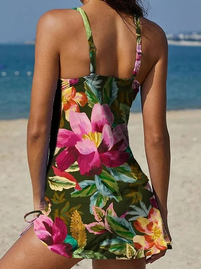 Fiesta – Grafische Blumen Tankini mit Shorts, flacher Bauch Effekt