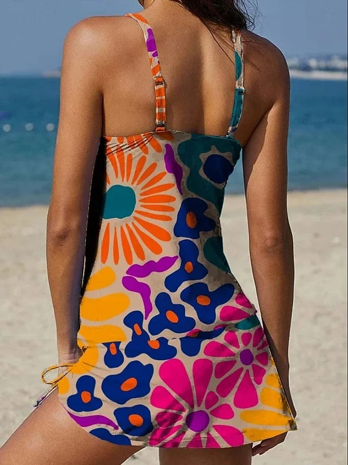 Fiesta – Grafische Blumen Tankini mit Shorts, flacher Bauch Effekt