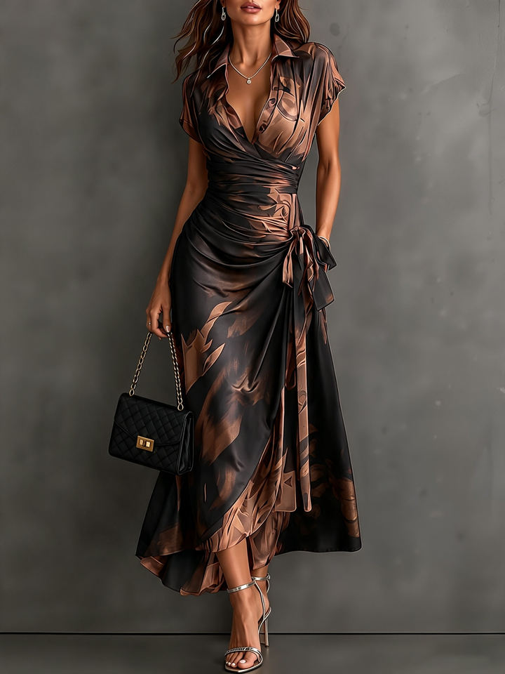 Francesca | Midi-Wickelkleid mit abstraktem Muster, Braun