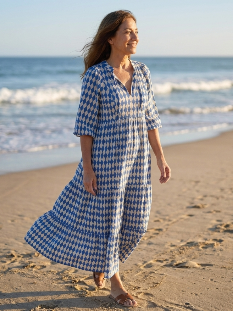 Elodie | Midikleid mit Rautendruck und Volants