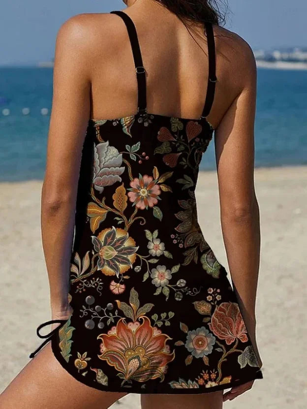 Fiesta – Grafische Blumen Tankini mit Shorts, flacher Bauch Effekt