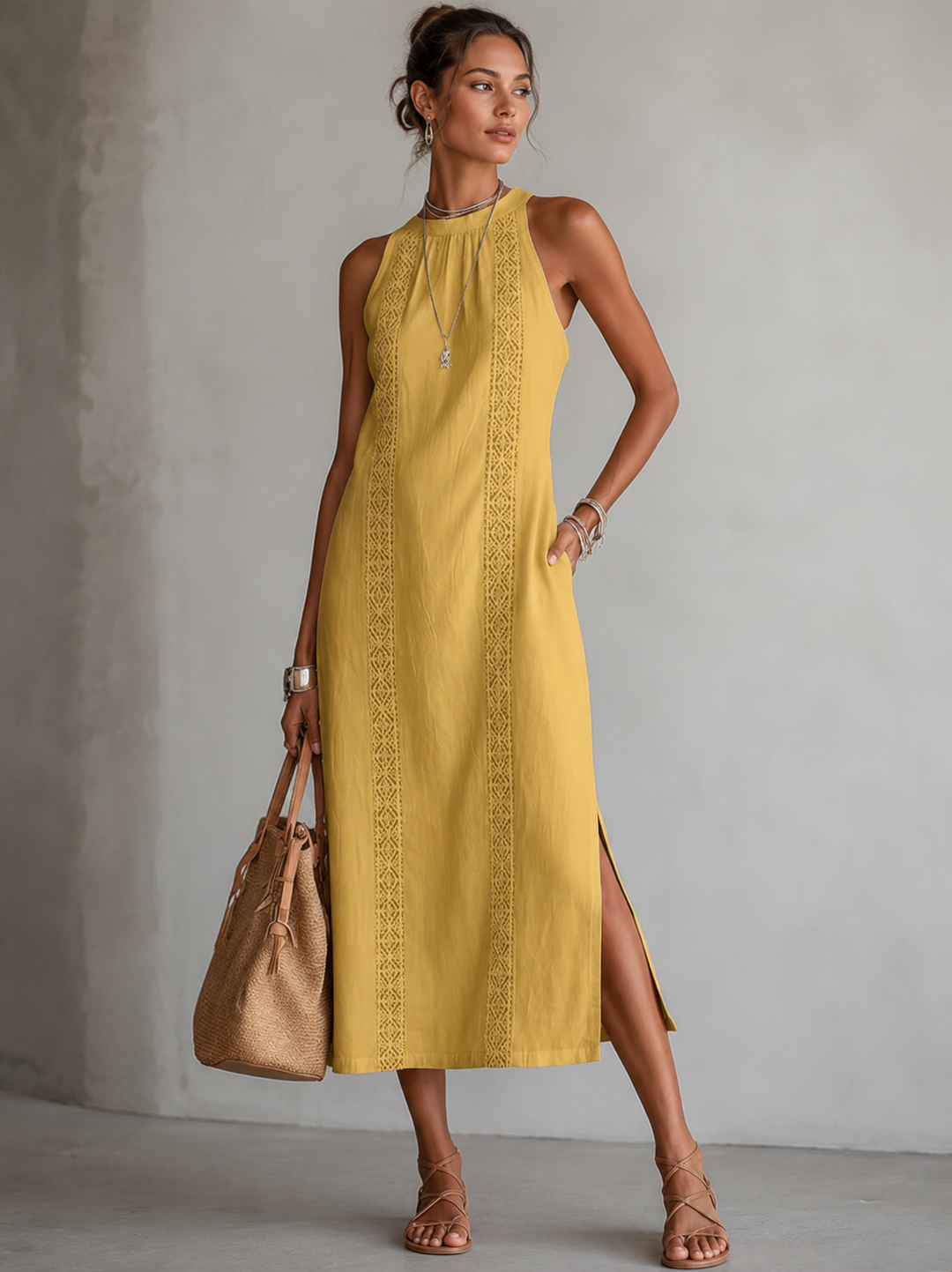 Marit | Luftiges bauchkaschierendes besticktes Kleid mit Taschen