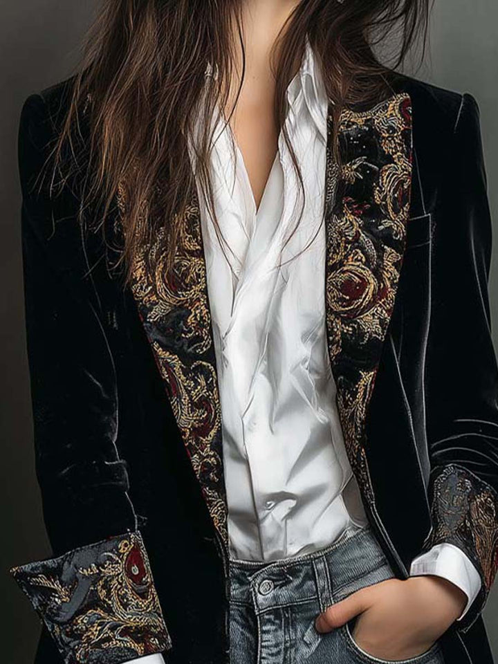 Léontine | Taillierter Blazer mit Barockdruck in Schwarz