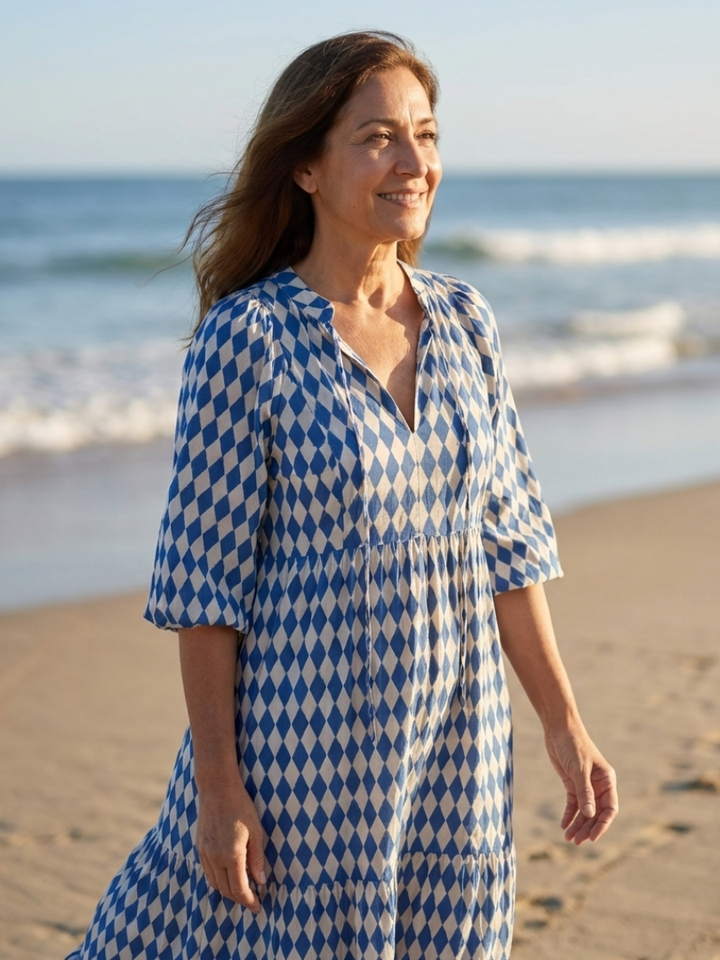 Elodie | Midikleid mit Rautendruck und Volants