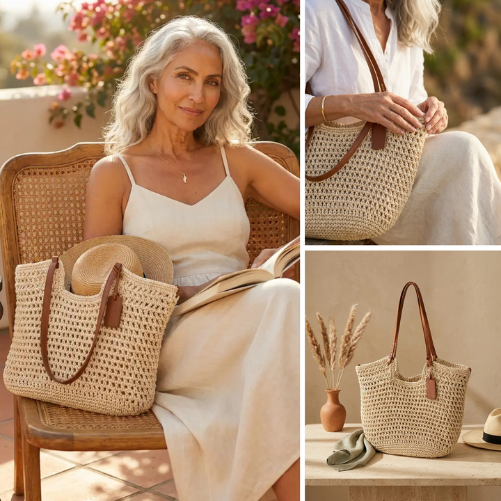 Camelia | Handgefertigte Shopper-Tasche aus Häkelarbeit - Elfenbein