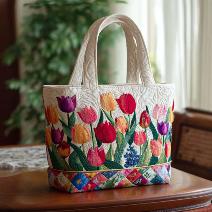 Gestepptes Tote Bag - Tulpen Garten