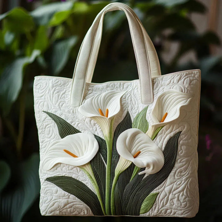 Handgefertigte Stepp-Tasche - Weiße Lilien