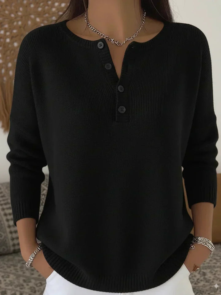 Grietje | Henley gestrickter Pullover mit Knöpfen