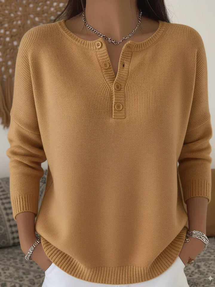 Grietje | Henley Strickpullover mit Knöpfen