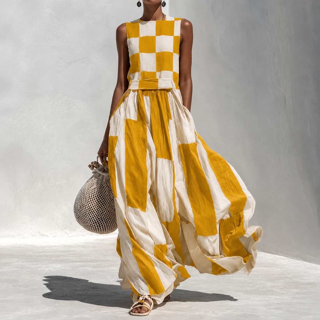 Noa - Langes Kleid mit geometrischem Muster