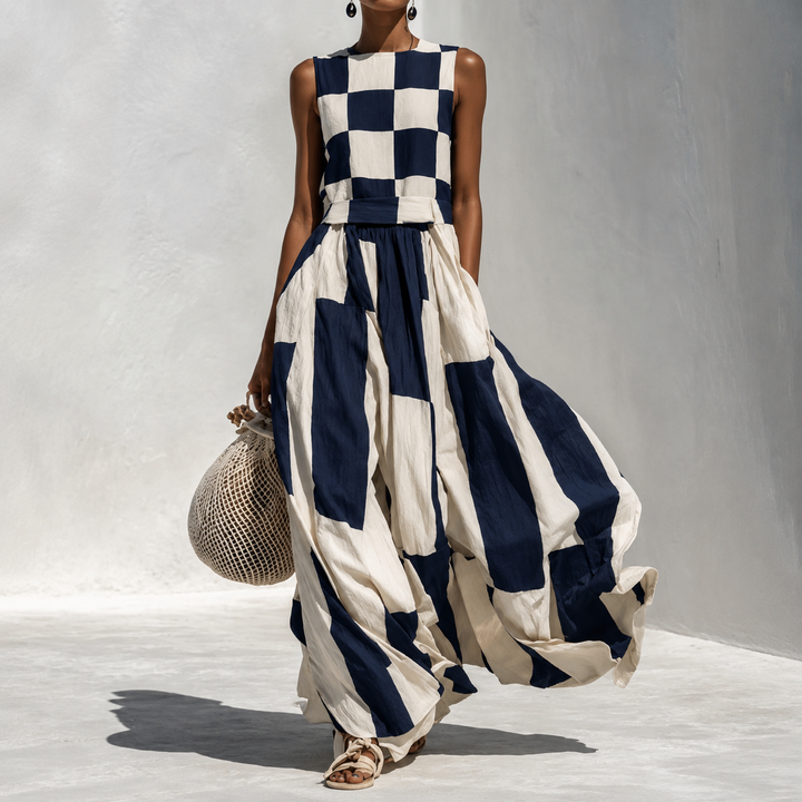 Noa - Langes Kleid mit geometrischem Muster