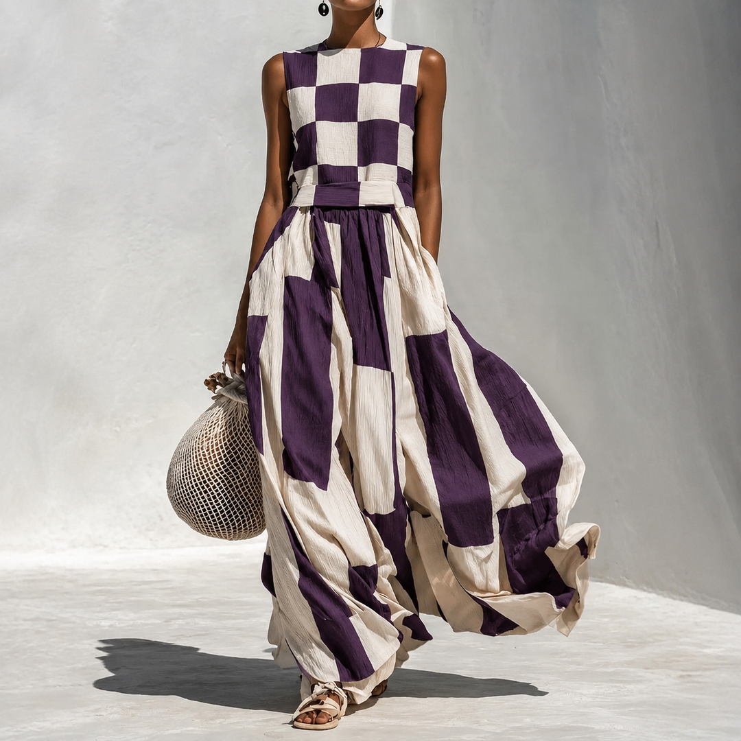 Noa - Langes Kleid mit geometrischem Muster