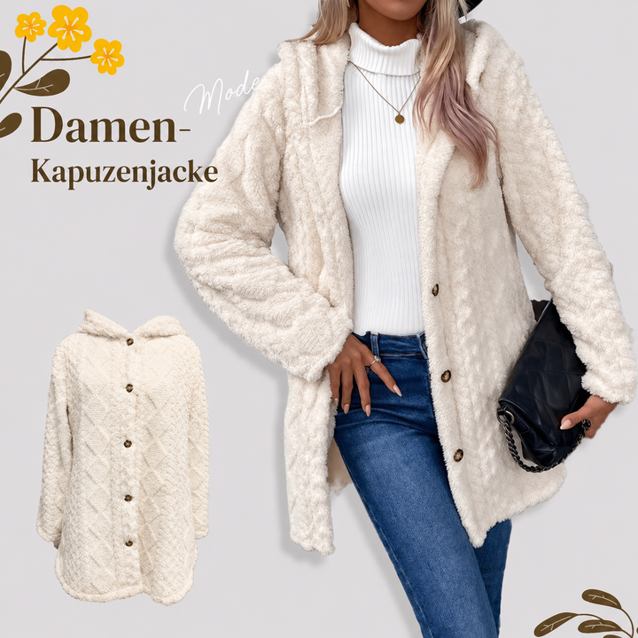 Damen warme Jacke mit Kapuze und Rautenmuster
