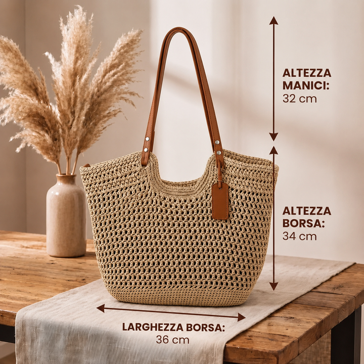 Camelia | Handgefertigte Shopper-Tasche aus Häkelarbeit - Elfenbein