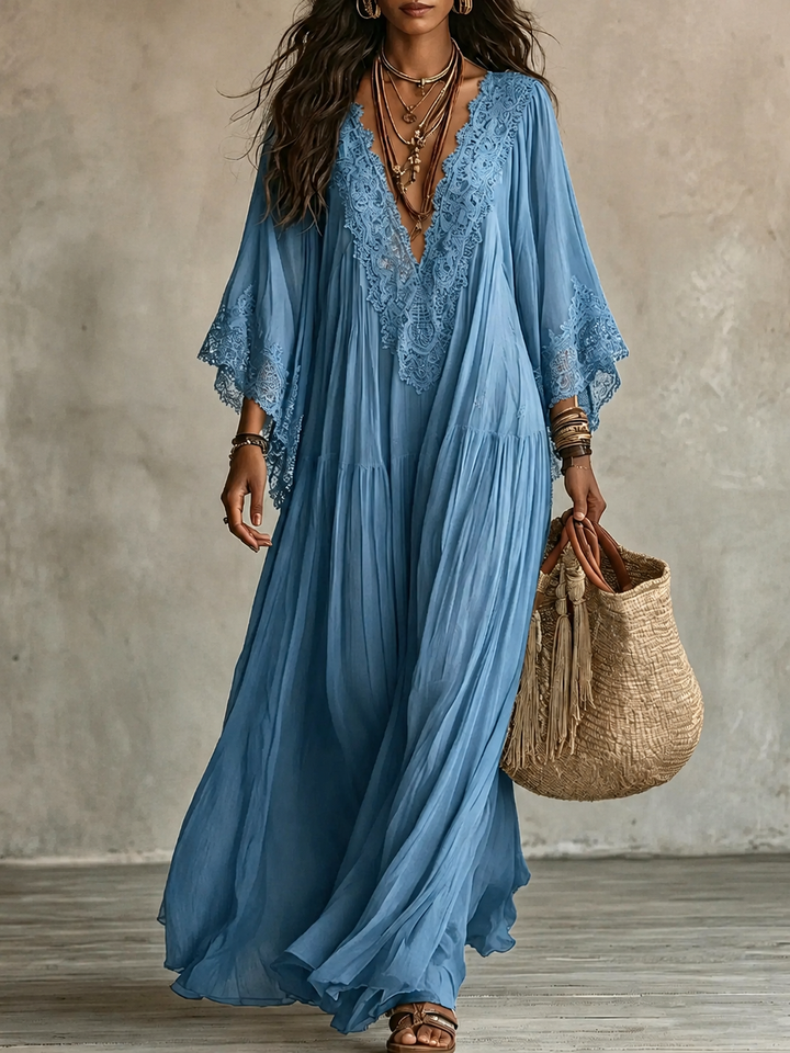 Liora | Bauchkaschierendes Bohemian Kleid mit Spitze