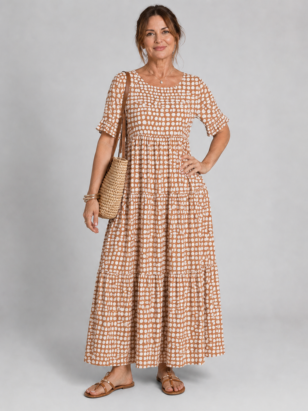 ELEGANTES MIDI-KLEID MIT KURZEN ÄRMELN FÜR FRAUEN