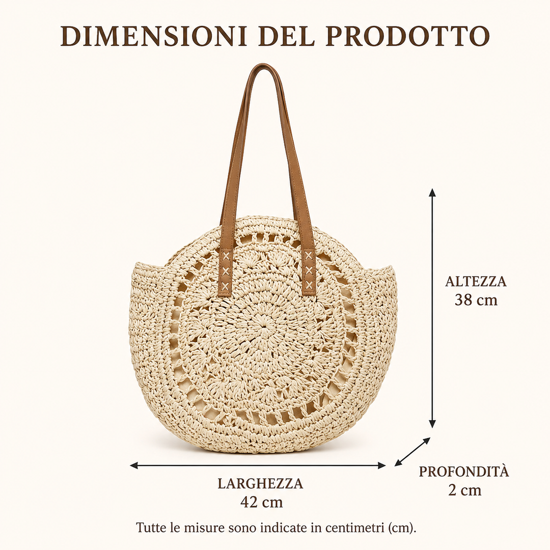 Lisa | Runde Tasche aus geflochtenem Stroh - Beige