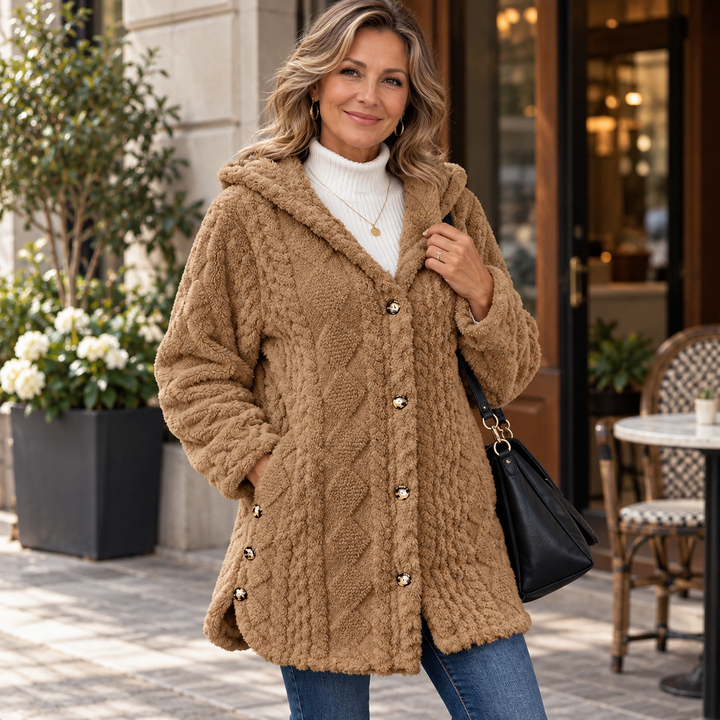 Damen warme Jacke mit Kapuze und Rautenmuster