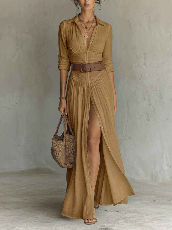 DOLORES™ - ELEGANTES SOMMER-MAXI-LEINENHEMDKLEID