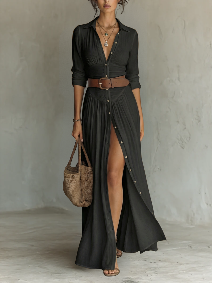 DOLORES™ - ELEGANTES SOMMER-MAXI-LEINENHEMDKLEID
