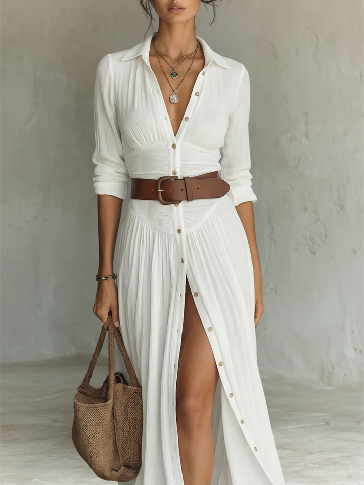 DOLORES™ - ELEGANTES SOMMER-MAXI-LEINENHEMDKLEID
