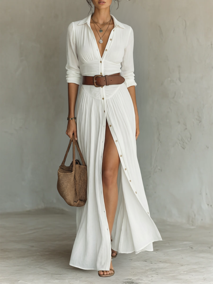 DOLORES™ - ELEGANTES SOMMER-MAXI-LEINENHEMDKLEID