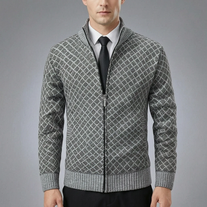 Strickjacke für Herren | Strickjacke mit Reißverschluss und Stehkragen