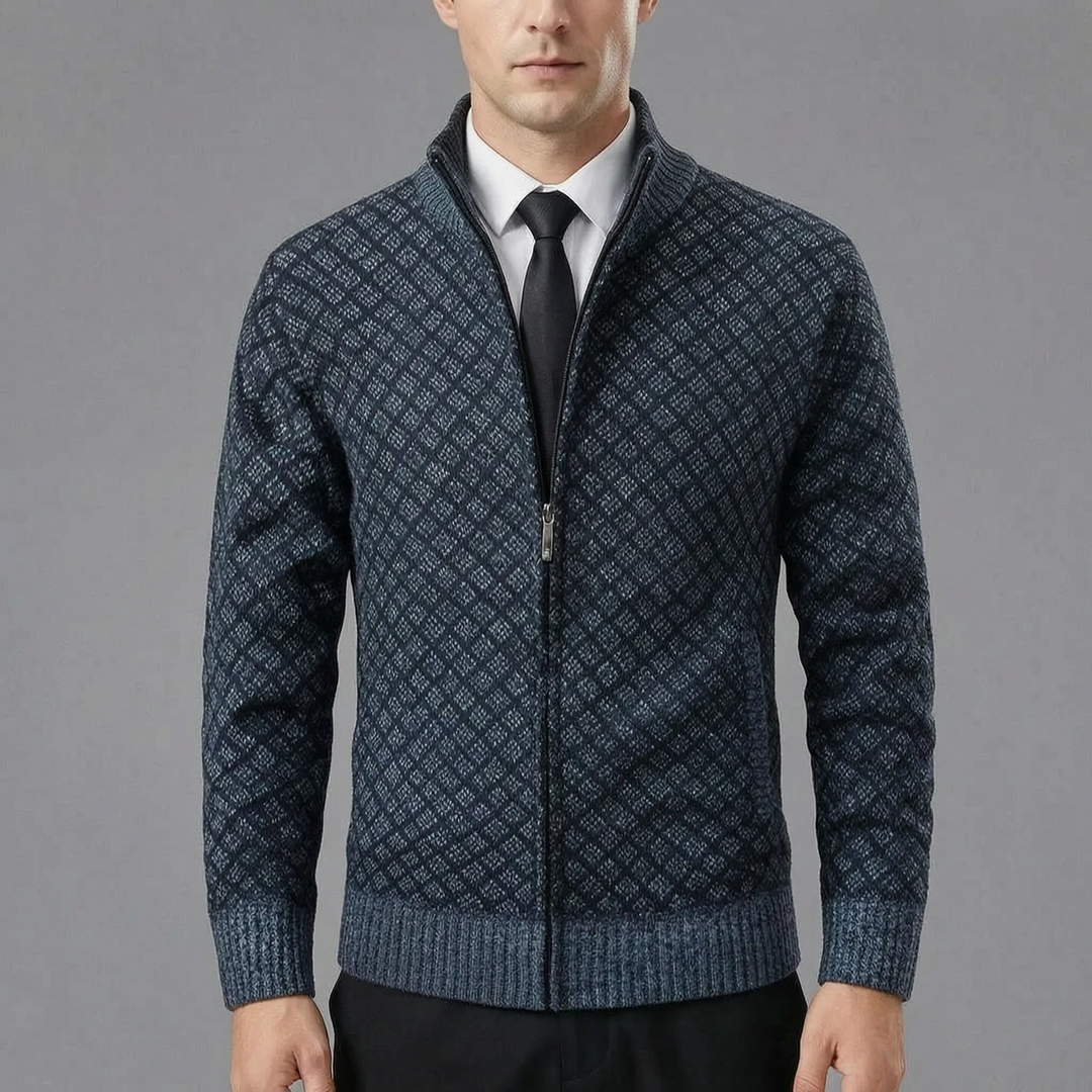 Strickjacke für Herren | Strickjacke mit Reißverschluss und Stehkragen