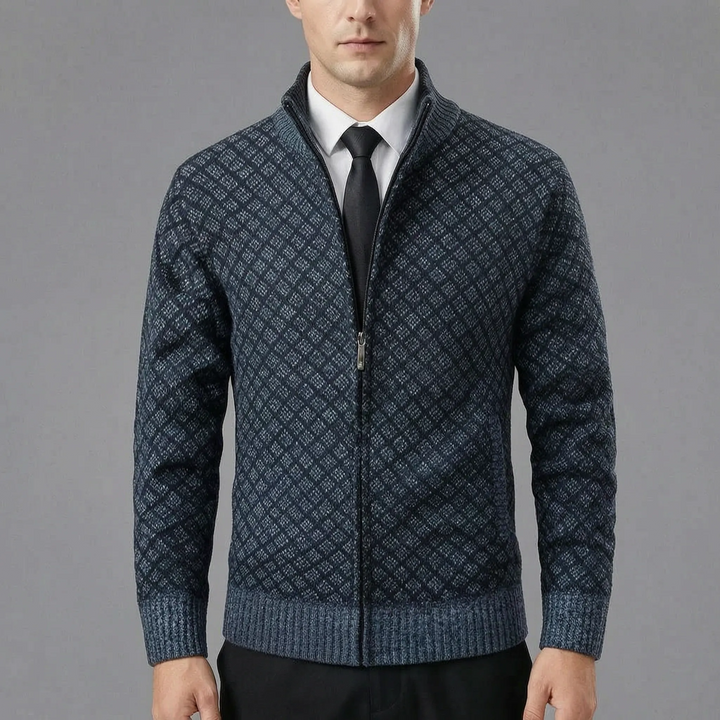 Strickjacke für Herren | Strickjacke mit Reißverschluss und Stehkragen