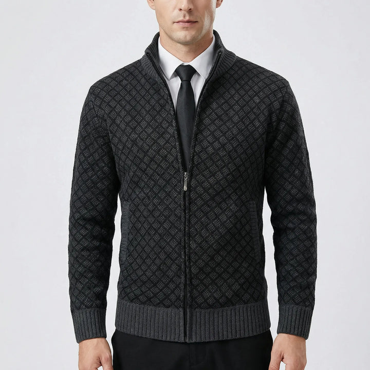 Strickjacke für Herren | Strickjacke mit Reißverschluss und Stehkragen