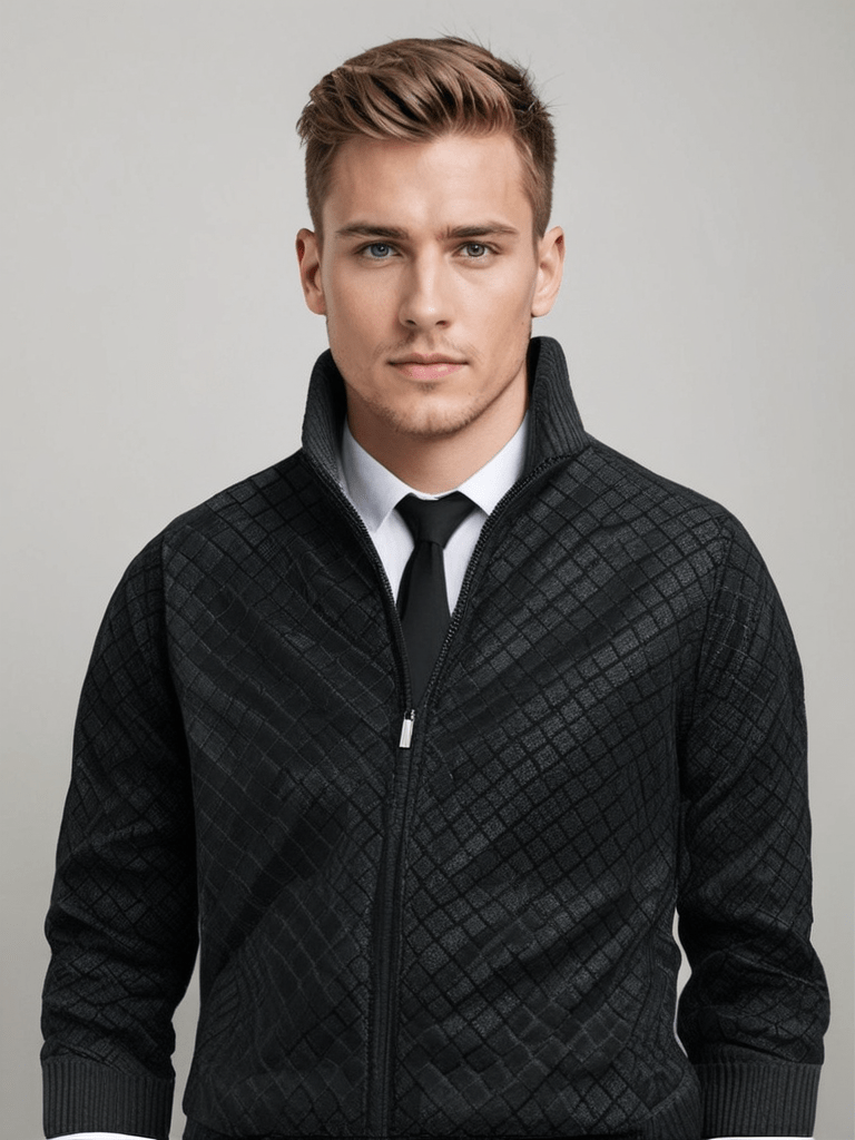 Strickjacke für Herren | Strickjacke mit Reißverschluss und Stehkragen