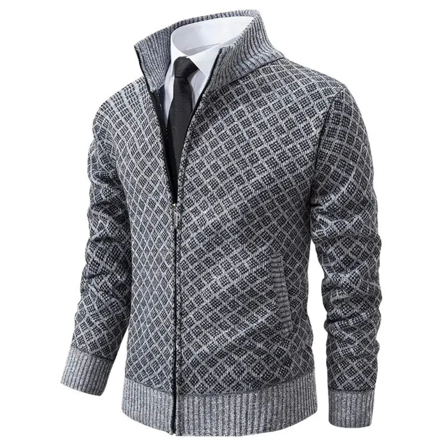 Strickjacke für Herren | Strickjacke mit Reißverschluss und Stehkragen