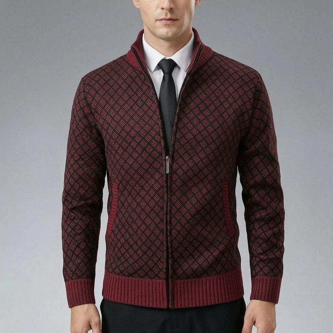 Strickjacke für Herren | Strickjacke mit Reißverschluss und Stehkragen