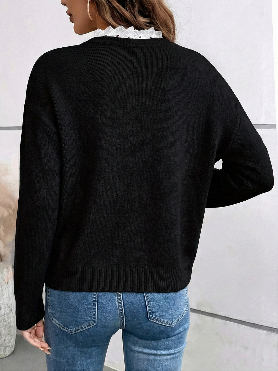 Céline | Chic Pullover mit Spitzenkragen, Cashmere-Gefühl